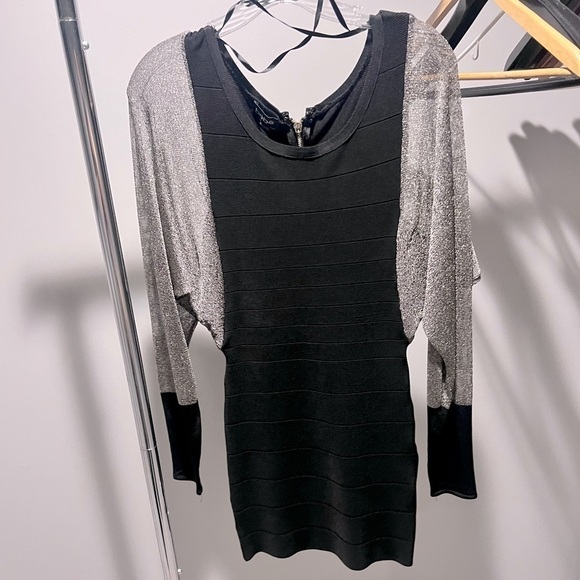 Dolman Sparkly Mesh Sleeve Bodycon Dress - Picture 1 of 4